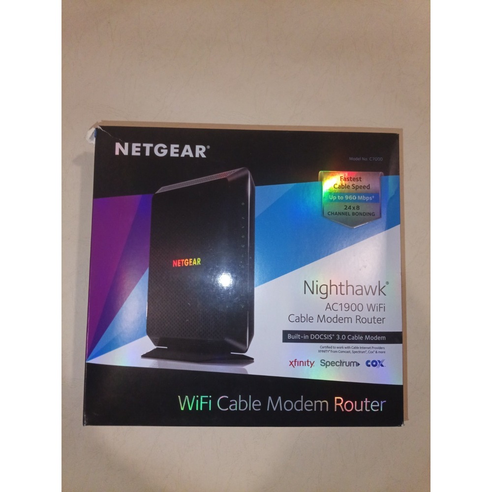 NETGEAR Nighthawk AC1900 WiFi Cable Modem Router C7000-100NAS Black
